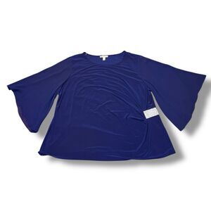 Dressbarn 1962 Blue Gathered Side Rhinestone Flutter Sleeve Blouse Women’s 3X